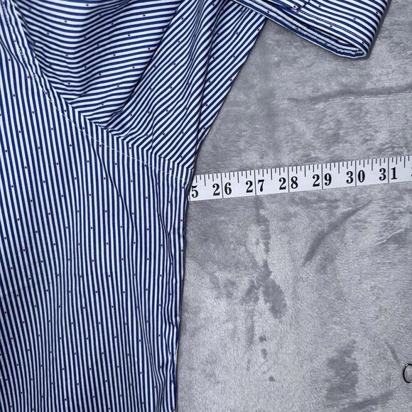 Scotch & Soda Men Blue Stripe Stretch Dress Shirt Size 18 35/36 Red Dots Casual - Picture 8 of 10